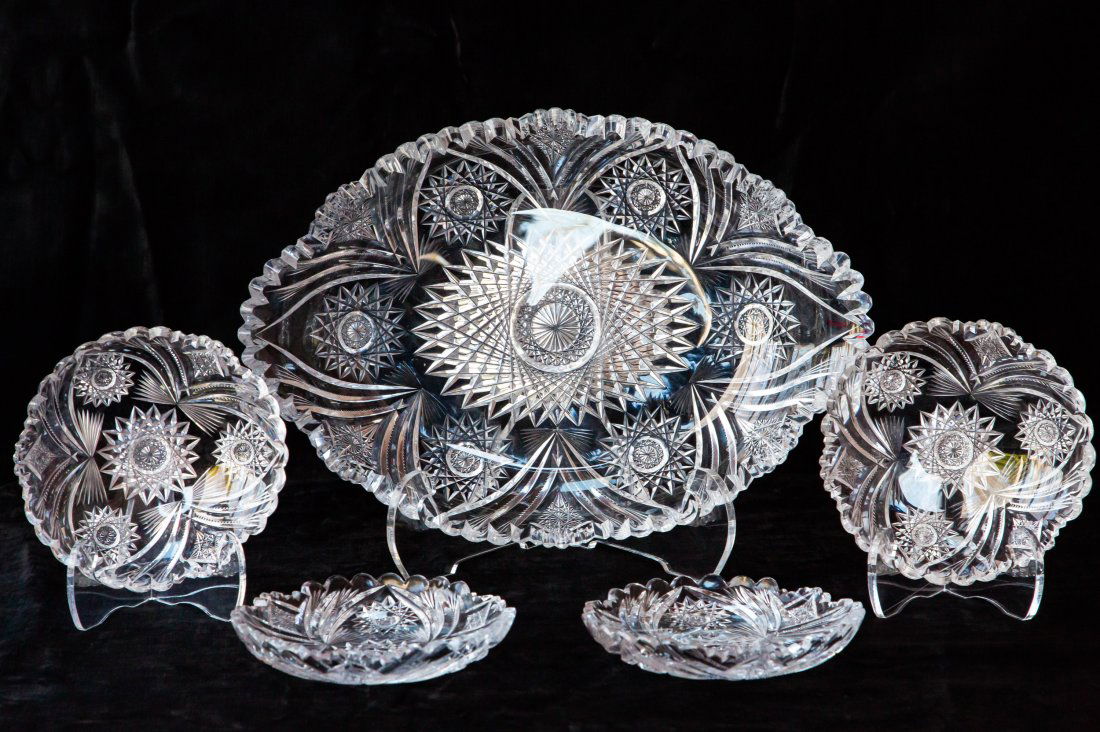 RARE Dorflinger Dixie Brilliant Cut Glass Ice Cream Set (1 of 4)