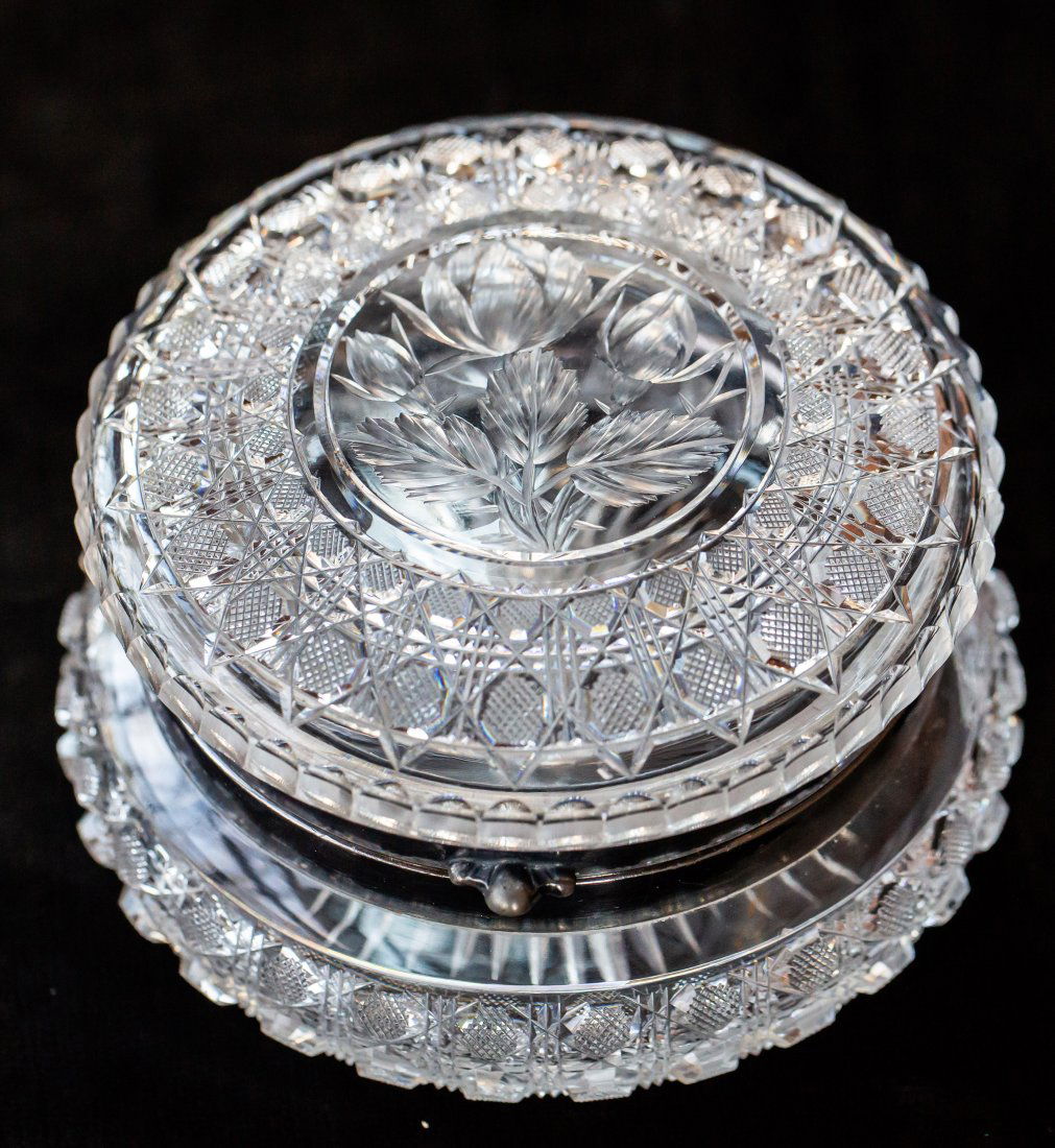 Awesome Pairpoint Jewelry/Puff Box Cut Engraved Glass (1 of 5)