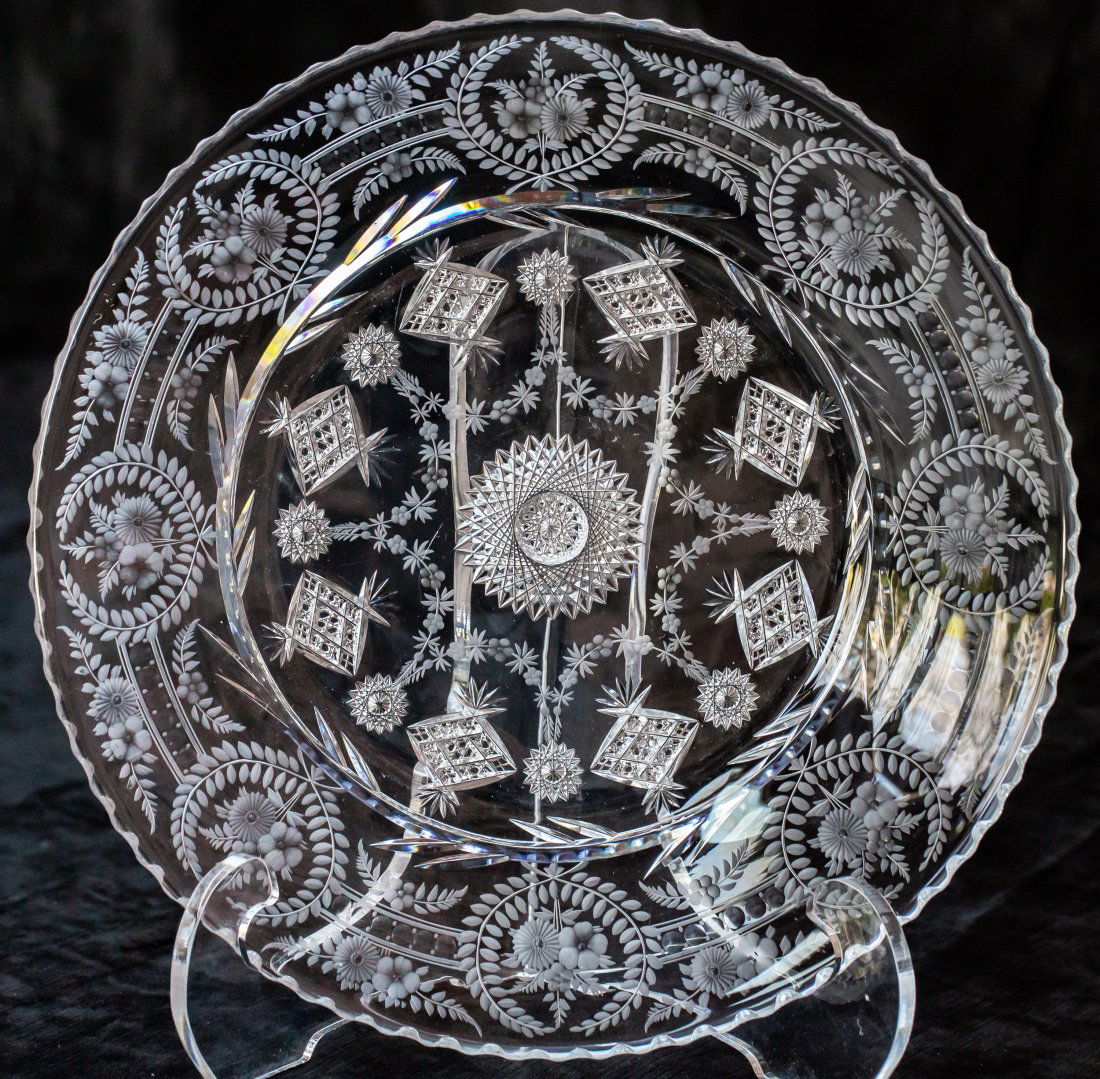 Beautiful Libbey Cut & Engraved Glass 12" Plate Glass (1 of 5)