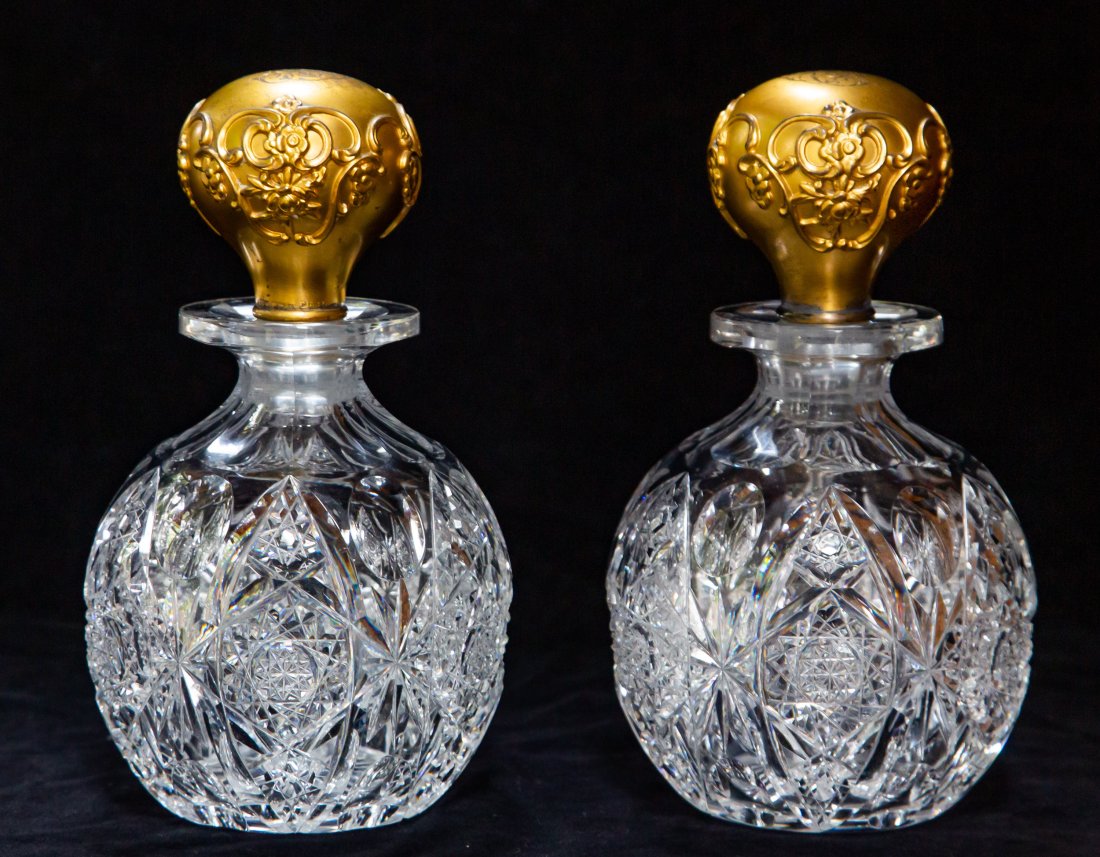 Gorham and Hawkes Silver Gold Cut Glass Cologne Bottles (1 of 4)