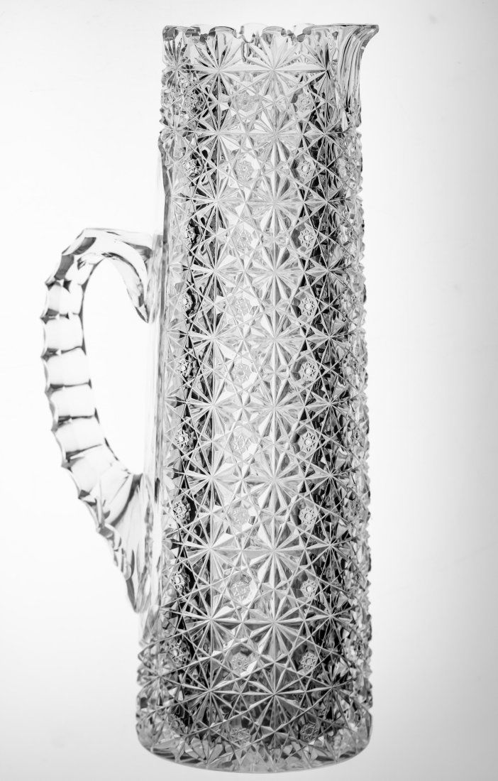 Straus? Persian American Brilliant Cut Glass Champagne Pitcher: Great looking champagne fully cut in a Persian pattern. Straus cut this design and judging from the blank and even rim treatment, they're my guess as to who made it. Great quality, early piece no matt