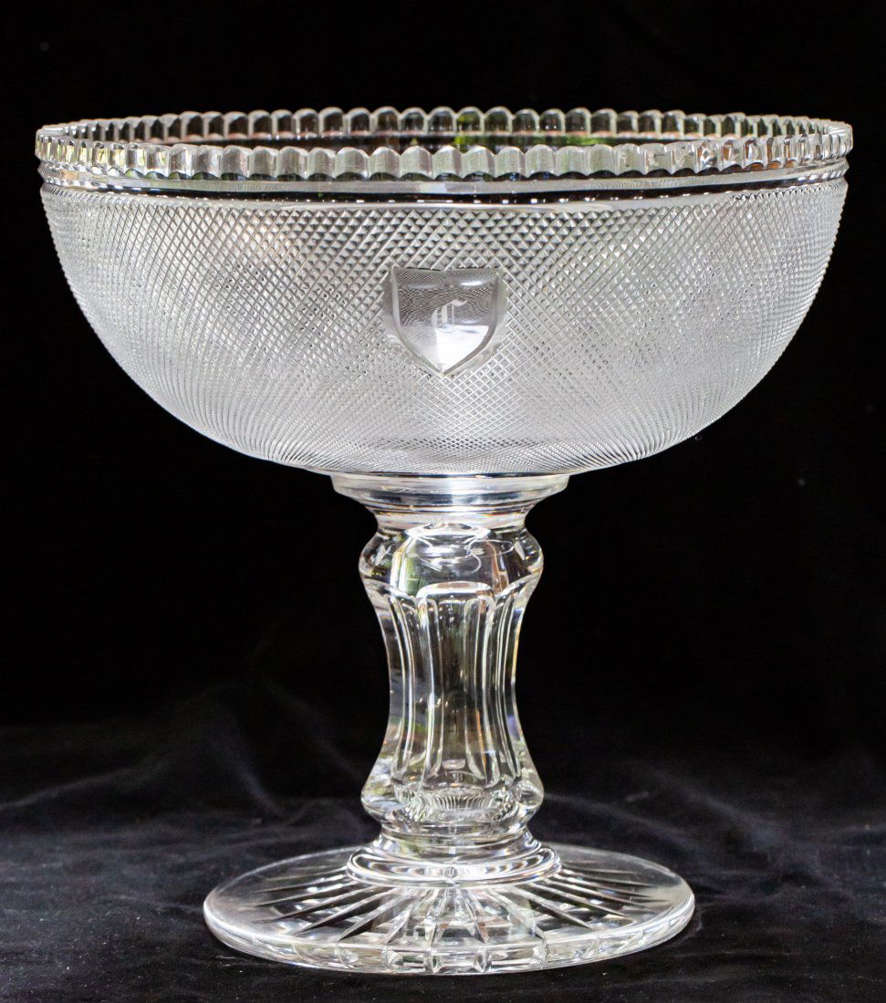 Old Dorflinger Centerpiece Compote American Brilliant Cut Glass: This piece was cut during the early portion of the period and has the Dorflinger-style monogram in the cutting. Teeth are all actually clear tusks, which must have taken quite the effort in completing