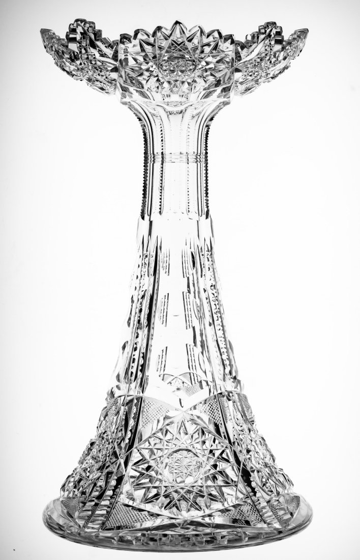 Unusual Pairpoint Henrietta Vase/Compote American Brilliant Cut Glass: Very unusual shape - like a combined vase/compote in what looks like Pairpoint's Henrietta pattern.