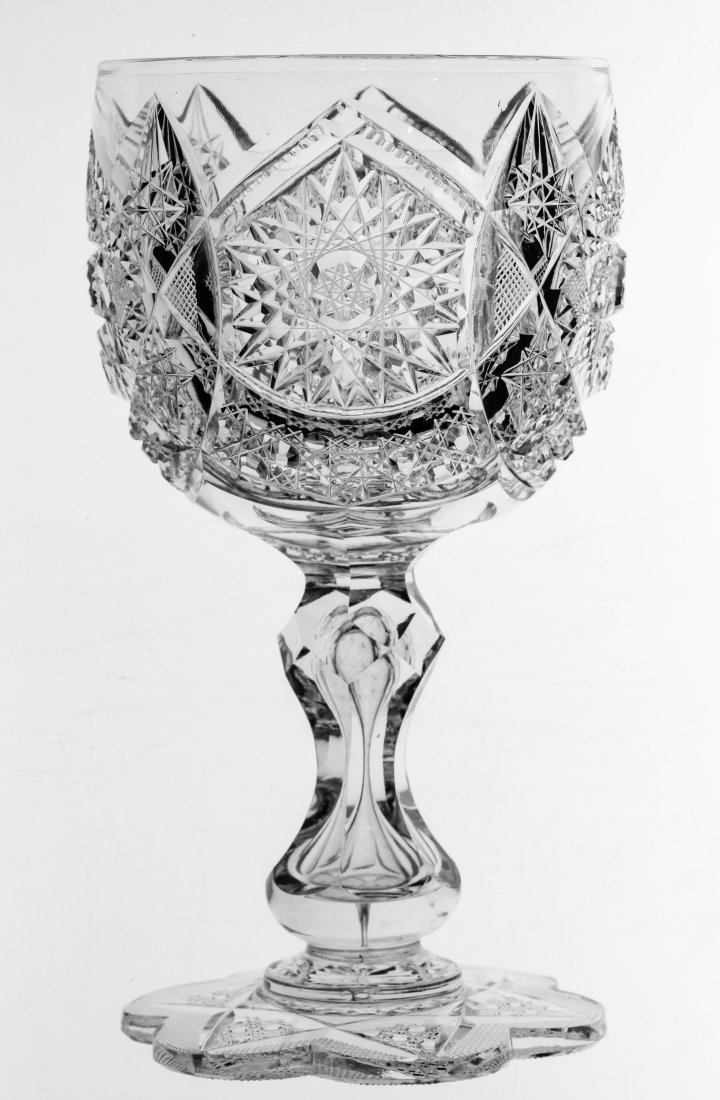 Magnificent Goblet with Fully Cut Base American Brilliant Cut Glass: This goblet is one of the best made during the period - features a fully cut base and elaborate pattern. I have 5 total - contact if interested. Please check the following two lots that match this pie