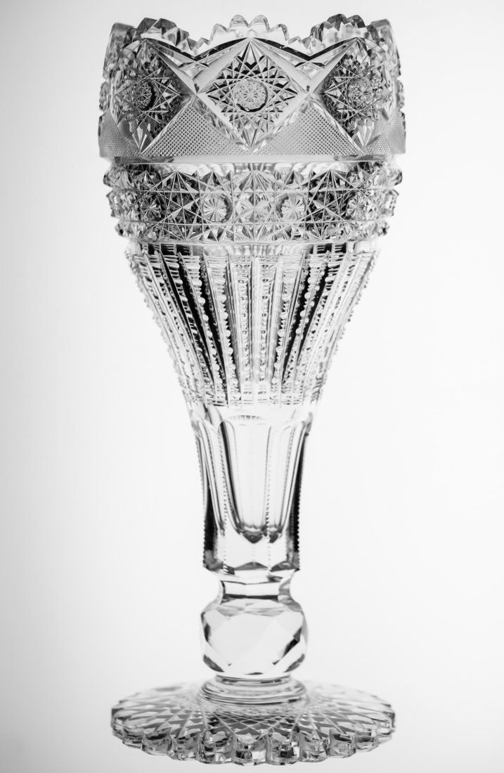 Great Looking Hoare? Chalice Vase American Brilliant Cut Glass: Great looking chalice vase in a pattern I was certain was J. Hoare, but I cannot find in reference material at present. Really one of the nicer chalices I've seen.