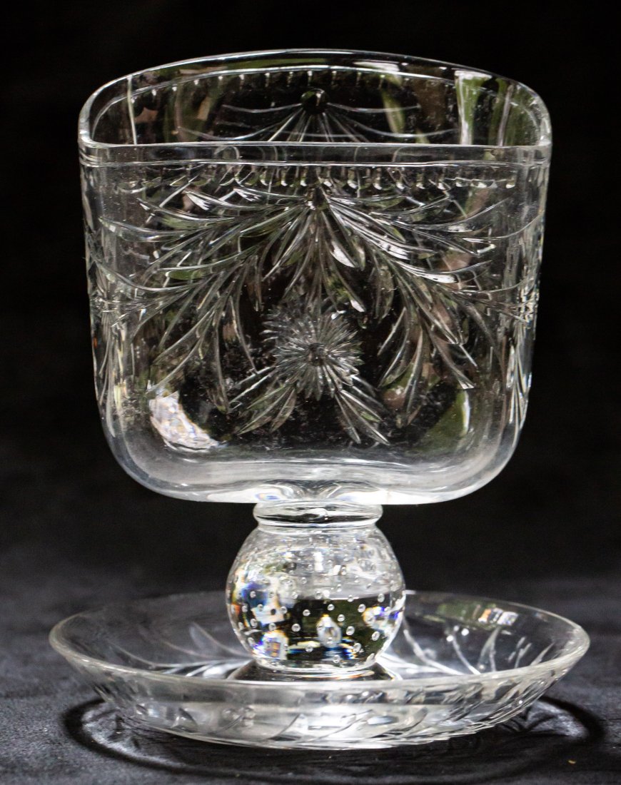Fabulous Pairpoint American Brilliant Cut Glass Card Holder on Stand: Truly whimsical piece - it's amazing card holders survived but this is the nicest I've ever seen - with controlled bubble knob and polished engraving. Any white specs shown in the photo are reflection