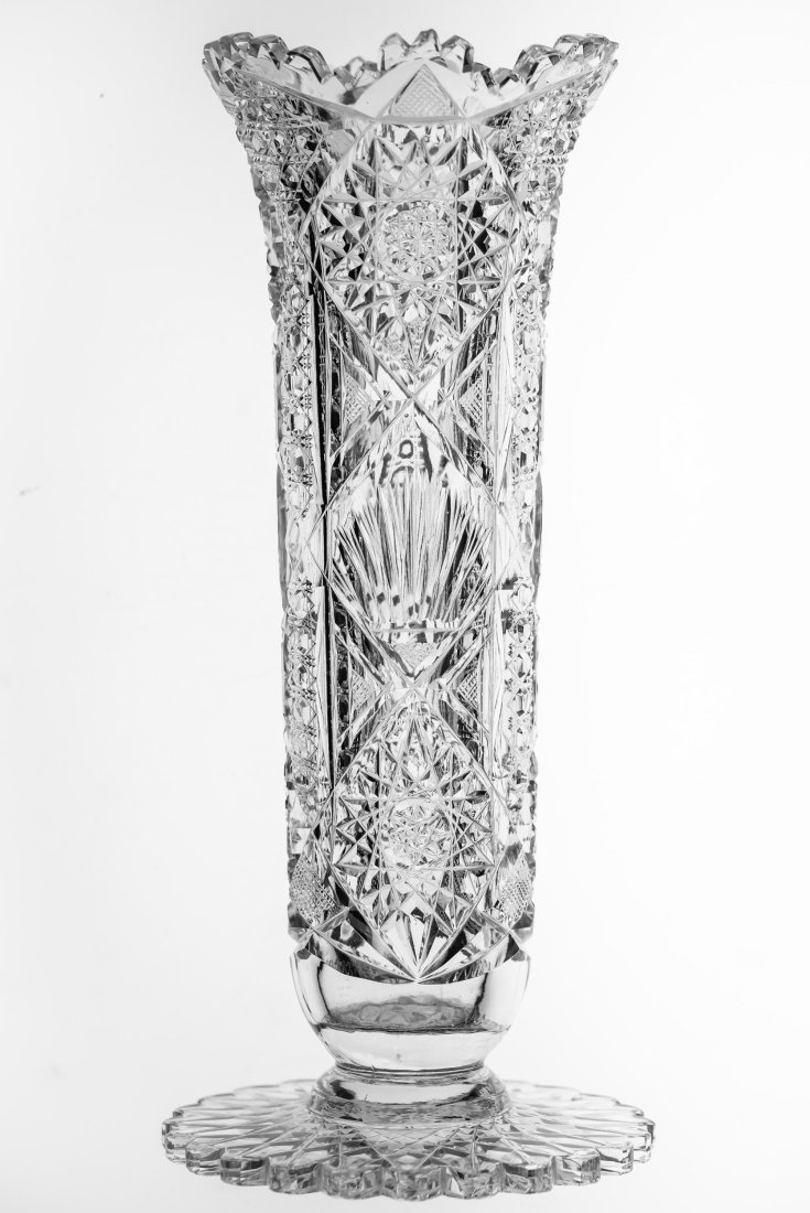 Maple City? American Brilliant Cut Glass Footed Vase Crystal: Nice quality piece that reminds me of Maple City's work.
