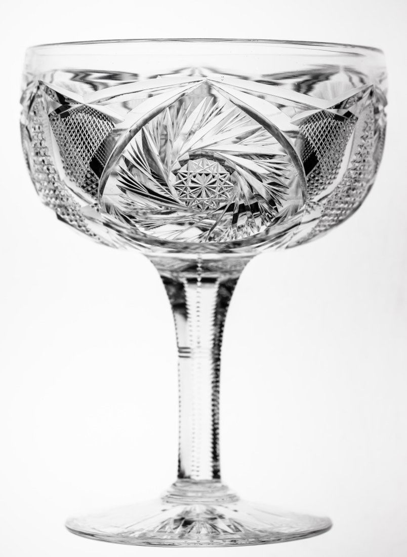 Huge Clark Grapefruit Supreme American Period Brilliant Cut Glass: Signed Clark on an oversized blank - red stem for size comparison and not included in the sale. Have 2 more of these for sale.