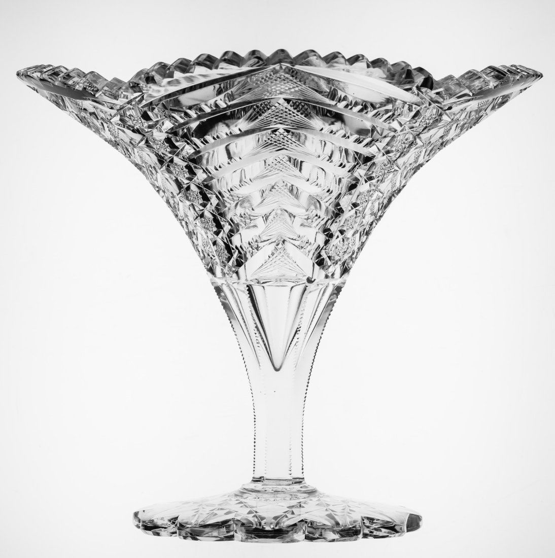 Rare Libbey Herringbone American Brilliant Period Cut Glass Tazza Vase