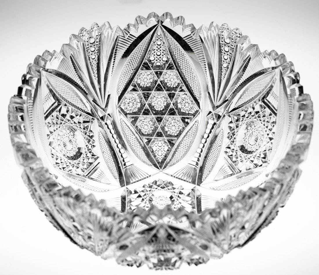 Gorgeous Pitkin & Brooks Plymouth American Brilliant Cut Glass Bowl: Great, heavy piece cut in one of Pitkin & Brooks' most premiere designs - Plymouth. Great detail in this piece!