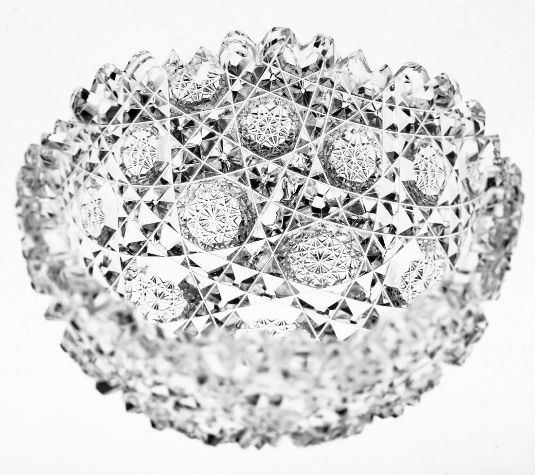 RARE Egginton Double Miter Trellis Brilliant Cut Glass Master Salt: About the nicest master salt cellar you'll ever see - cut and signed by Egginton in their double miter trellis pattern. Great, clear blank!