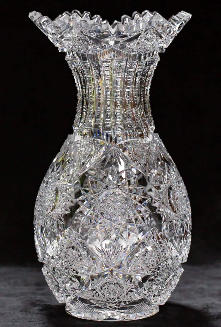 Exceptional Quality American Brilliant Period Cut Glass Vase: Unbelievable quality bowling pin vase. For years, this was said to be Hawkes Festoon (as seen in the Spillman book), but there are some subtle differences. Whoever made it was a master! Cut to death o