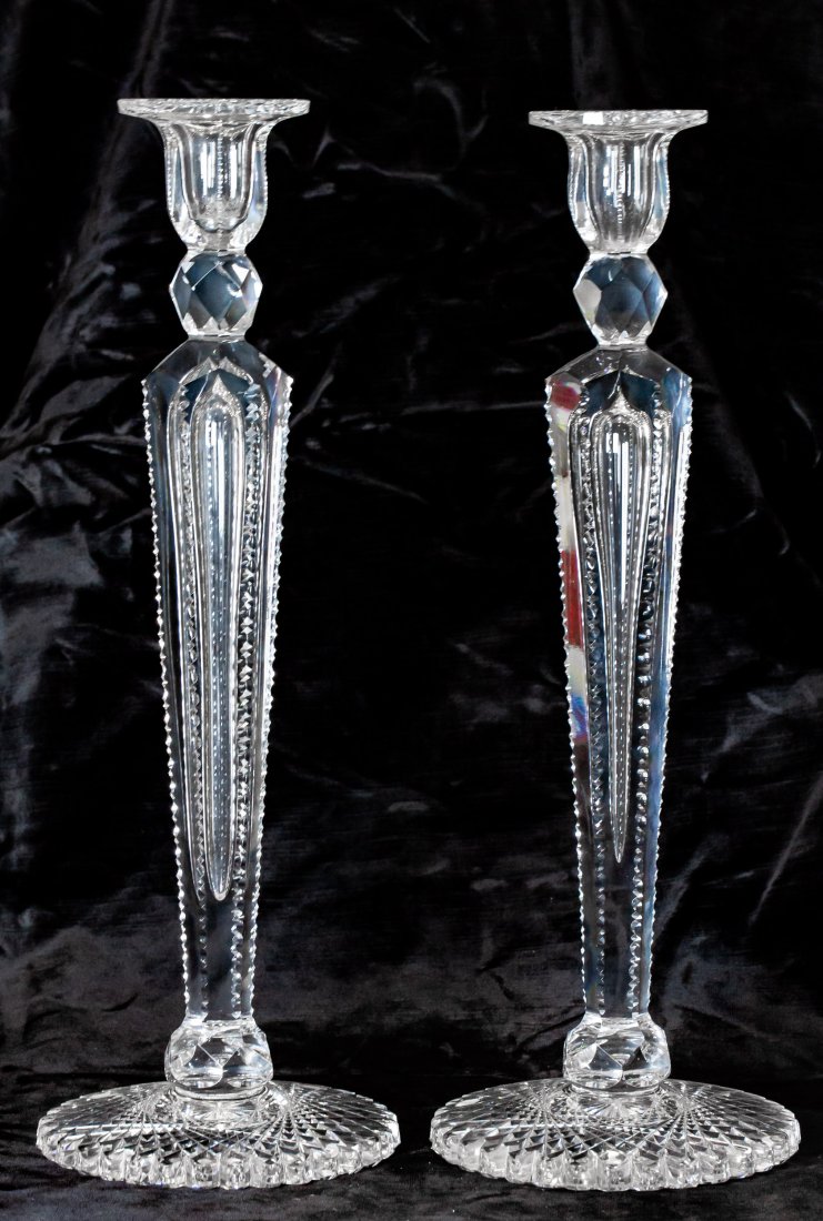 Enormous Incredible J. Hoare? American Brilliant Period Cut Glass Candlesticks: Unbelievably large candlesticks - the biggest I've ever seen! These candlesticks were chosen by Tom Duncan to be used in the Greenville, SC Carolina ACGA national convention's rarity display. They wer