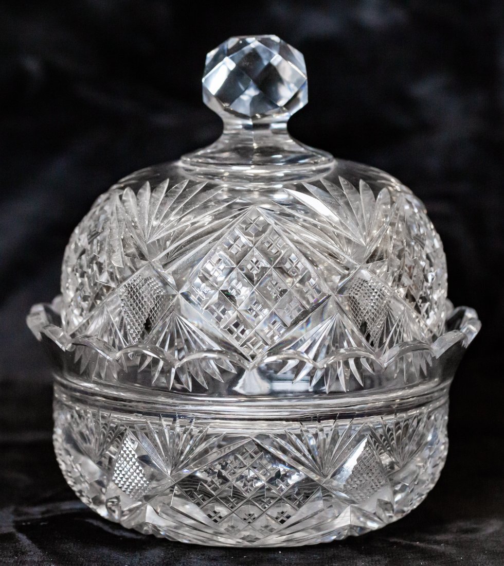 Incredibly Rare American Brilliant Period Cut Glass Mushroom Server: This is only the second of these I've ever seen - this one is fully intact with its original metal liner!