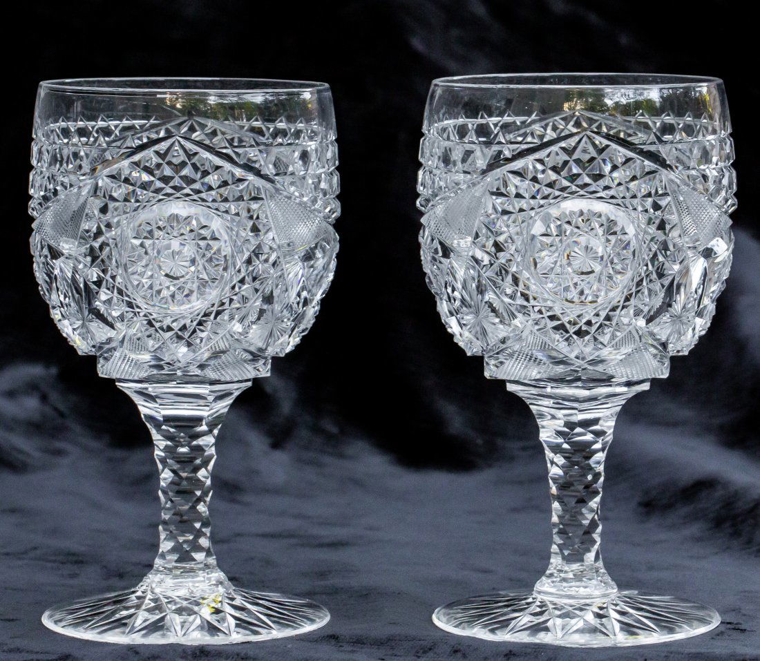 Beautiful Straus? Dorflinger? American Brilliant Period Cut Glass Goblets (1 of 7)