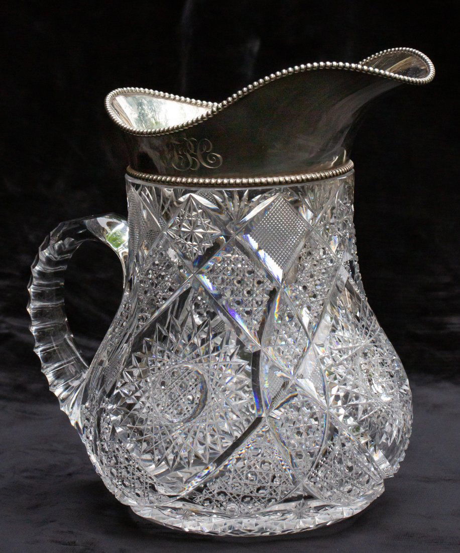 Unbelievable Meriden Wilcox American Brilliant Cut Glass Pitcher Sterling Silver (1 of 8)