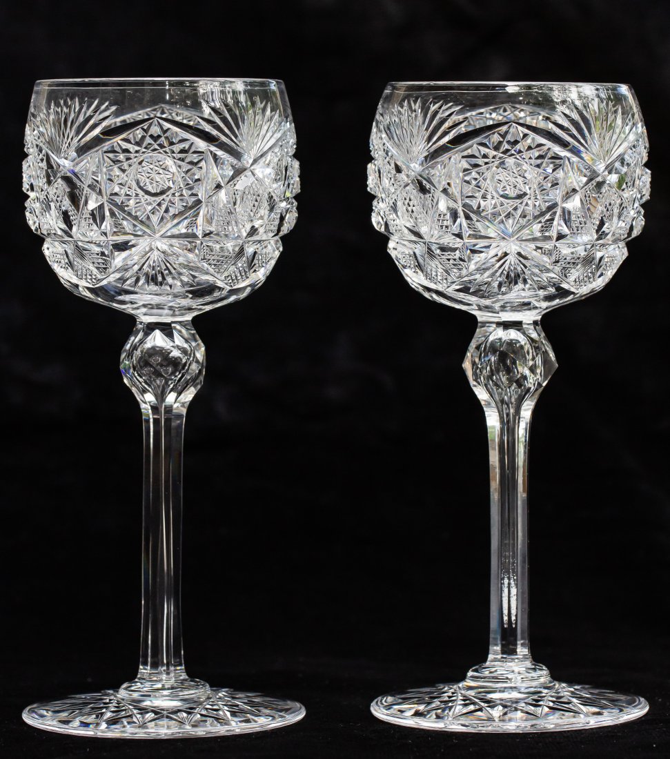 Extraordinary  Pair of J. Hoare Champion Brilliant Period Cut Glass Hock Wines (1 of 7)