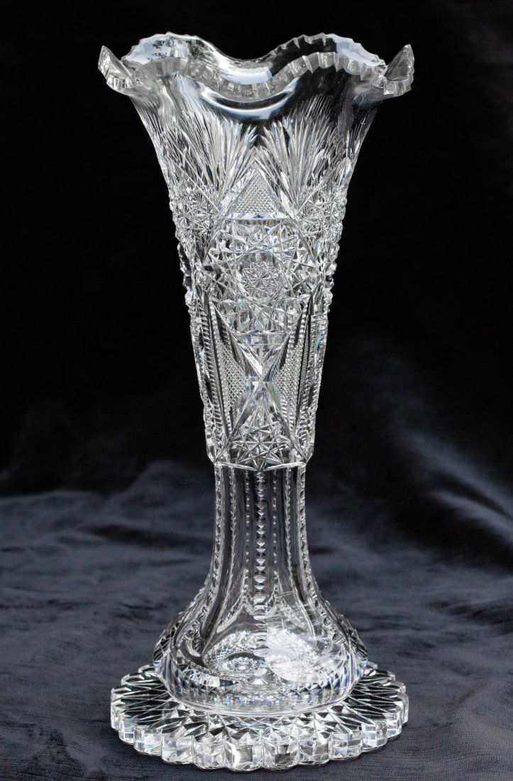 Fabulous Libbey American Brilliant Cut Glass Ruffled Rim Vase Crystal (1 of 6)