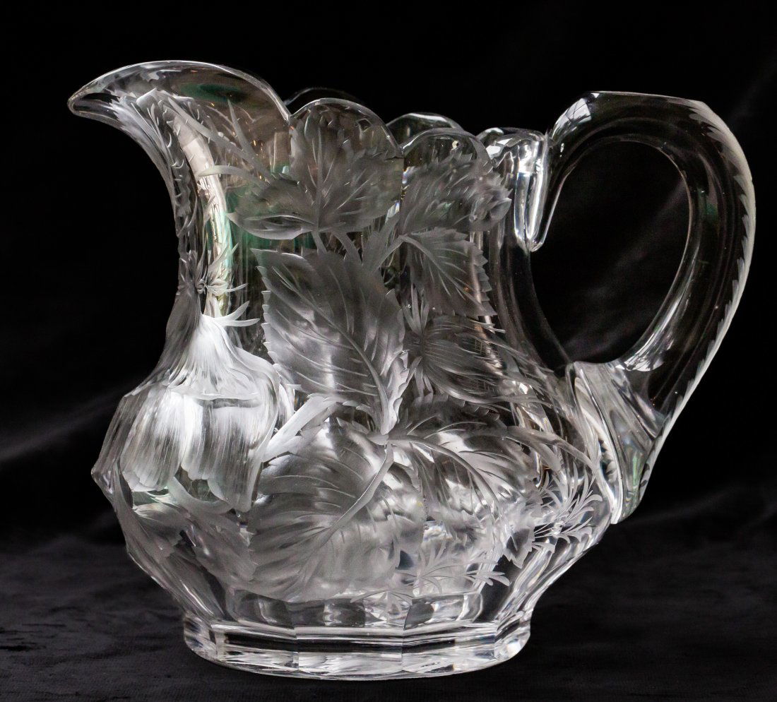 Spectacular Libbey Poppy American Brilliant Cut Glass Engraved Pitcher (1 of 5)
