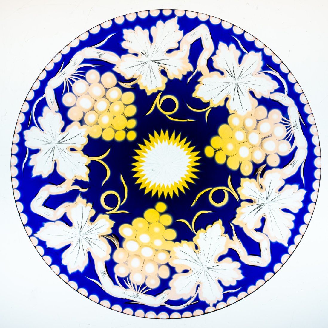 WOW Stevens & Williams Cobalt/Yellow/Clear Cut Glass Engraved Plate (1 of 3)