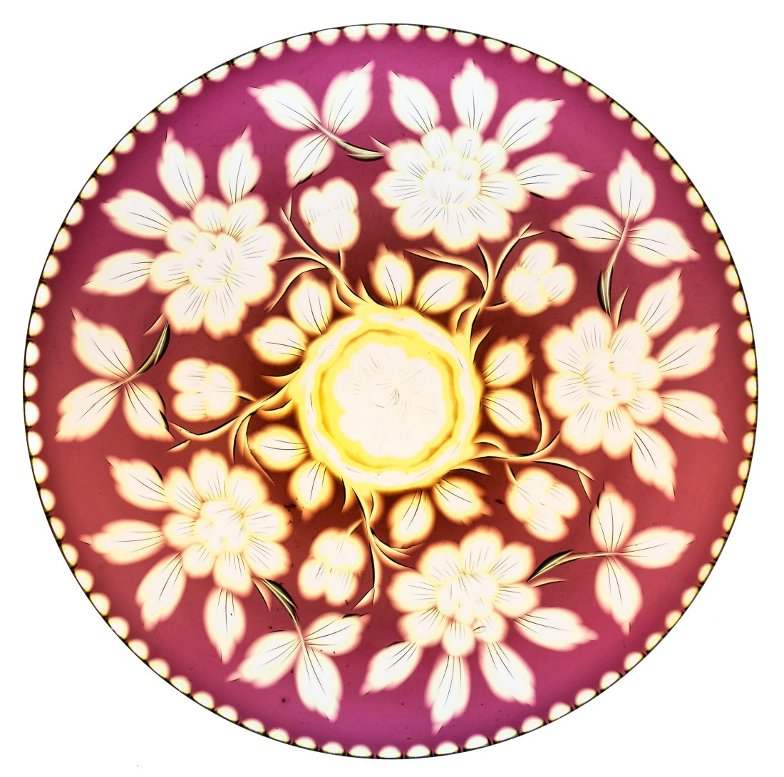 WOW Stevens & Williams Amethyst/Yellow/Clear Cut Glass Engraved Plate (1 of 3)