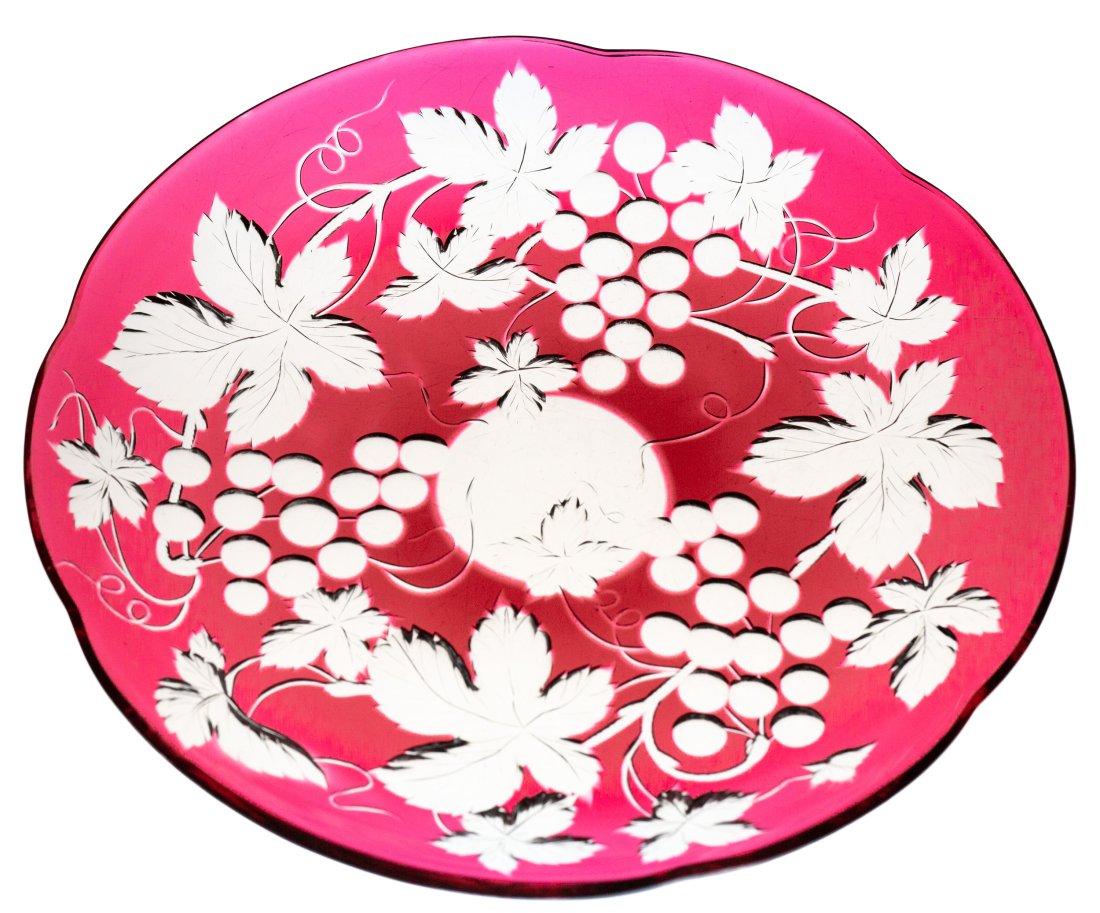 Stevens & Williams Cranberry to Clear Brilliant Cut Glass Crystal Plate (1 of 3)