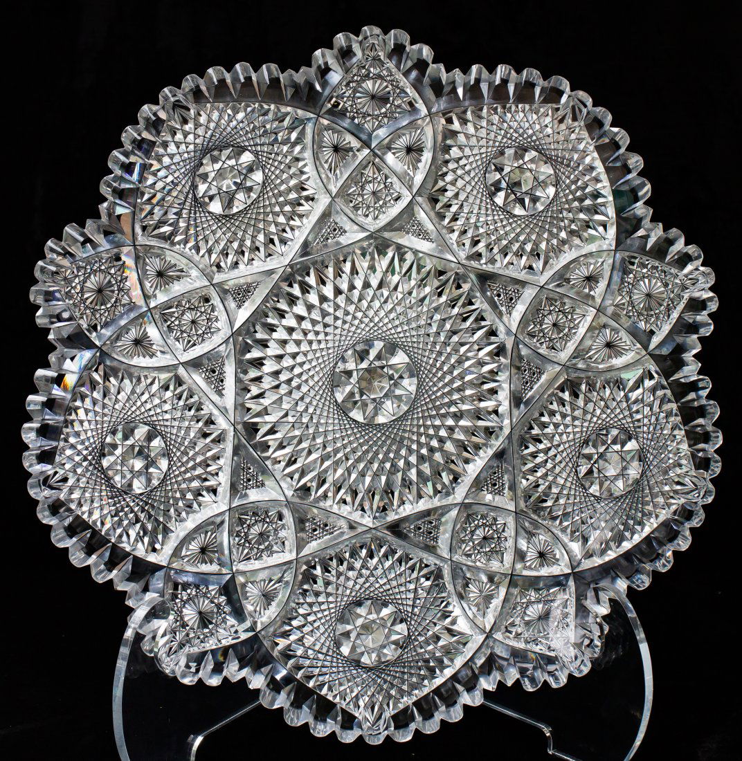 Extra Large Tiffany American Brilliant Period Cut Glass 14.5" Platter Tray (1 of 4)