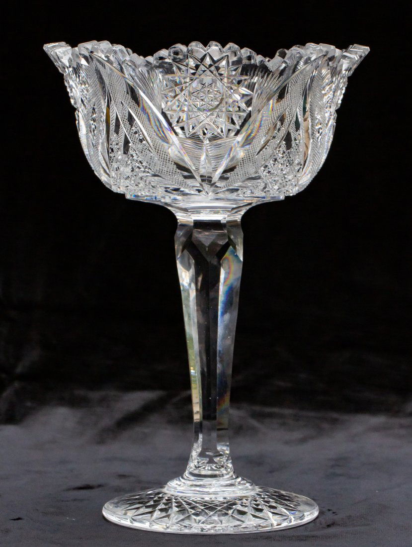 CF Monroe Sunburst Pattern American Brilliant Cut Glass Compote (1 of 4)