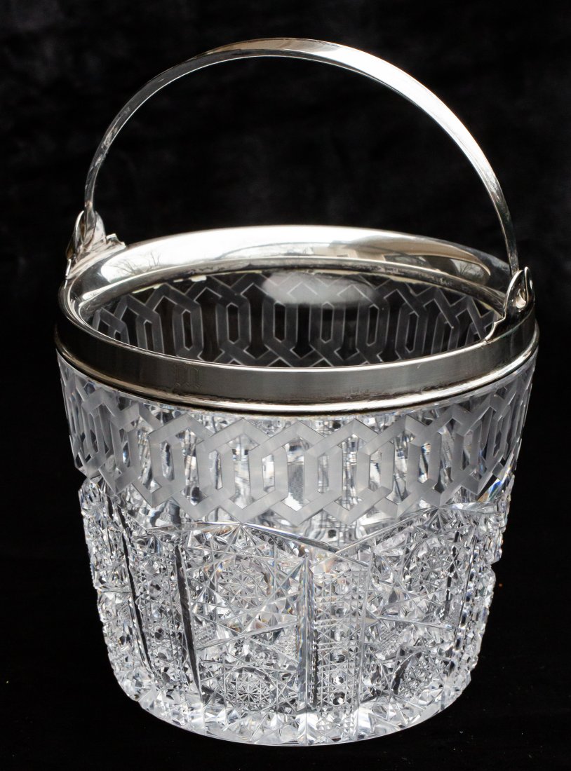 Rare Meriden Alhambra Ice Pail w/ Original Liner American Brilliant Period Cut Glass (1 of 7)