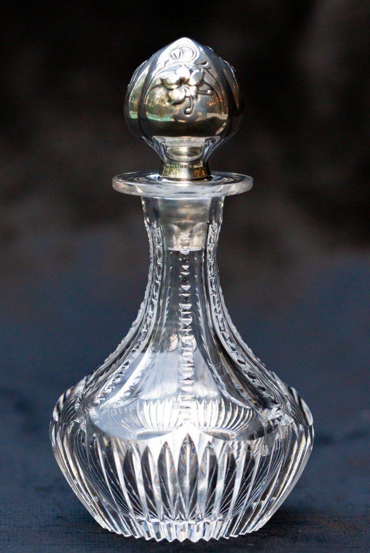 Cute Gorham Silver Mounted Miniature American Brilliant Cut Glass Decanter/Cologne (1 of 4)