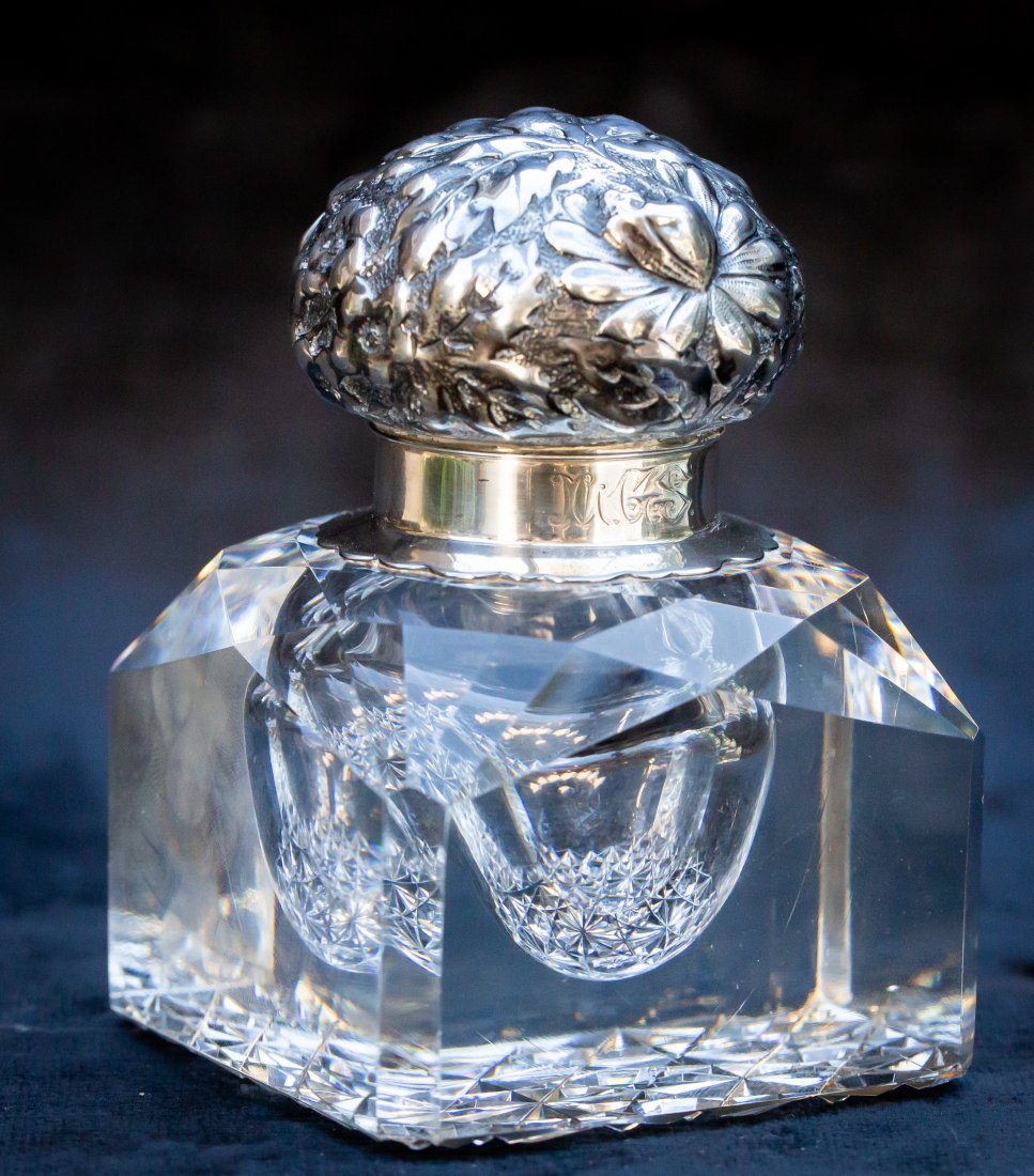 Heavy, High Quality American Brilliant Period Cut Glass Square Inkwell (1 of 7)