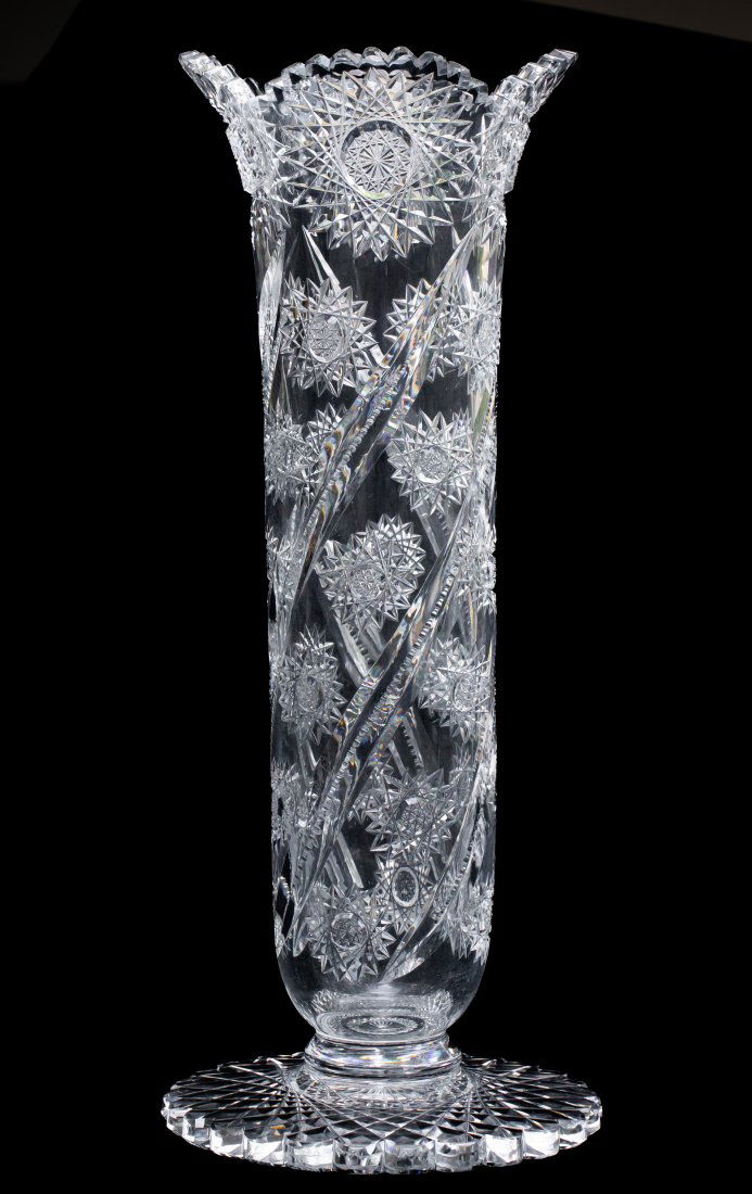 Beautiful Huge Hawkes Swirling Comet American Brilliant Cut Glass Vase (1 of 9)