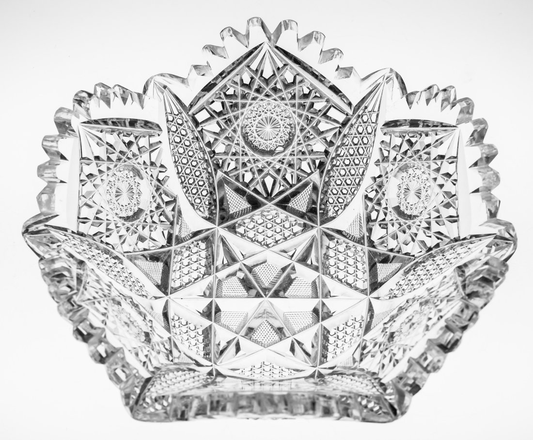 Unusual Hexagonal American Brilliant Period Cut Glass Bowl Empire?: Very similar design to Argo by Empire on an unusual straight-sided shape.