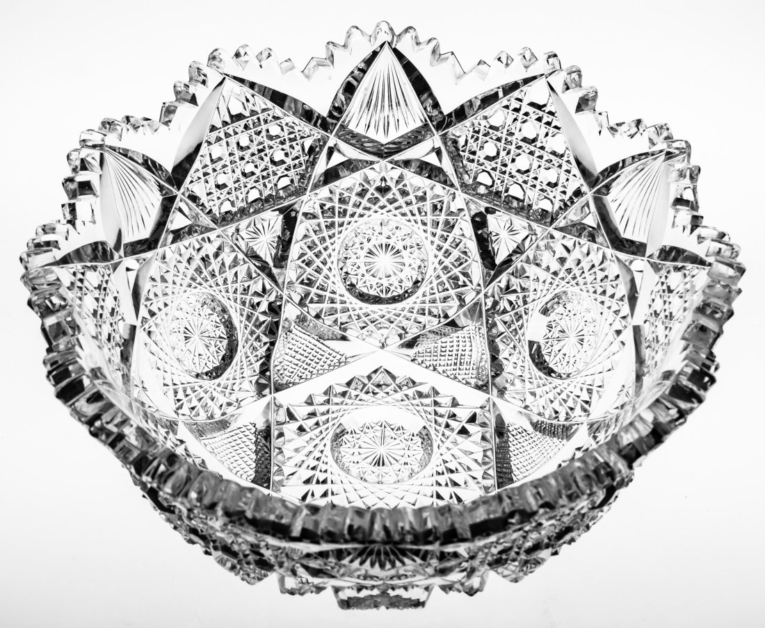 Deep Clark Huyler American Brilliant Period Cut Glass Bowl: Deep bowl in Clark's Huyler design - deep cutting.