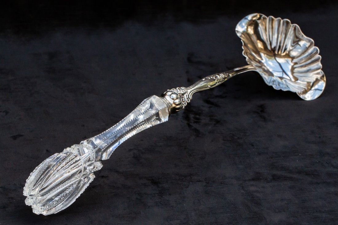 True Rarity - Hawkes Nautilus American Brilliant Cut Glass Punch Ladle (1 of 8)