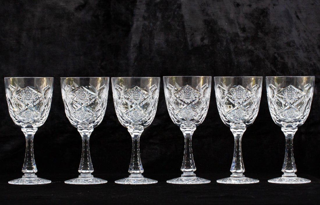 Spectacular Set of 6 Hawkes Queens American Brilliant Cut Glass Goblets (1 of 4)