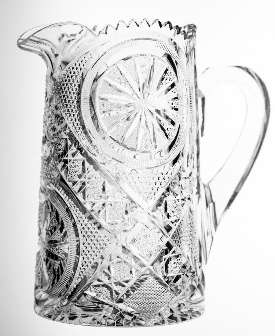 Unusual Pitcher w/ Circular Motif American Brilliant Period Cut Glass (1 of 6)