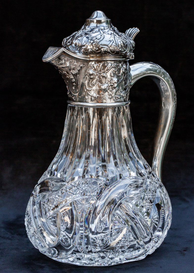 Absolutely Outstanding J. Hoare Wedding Ring American Brilliant Cut Glass Ewer Gorham Silver: Well what can I say about this piece that photos don't? Not a whole lot! If you're looking at this piece, you likely know exactly what it is - made in 1891, this is an extremely fine ewer cut by J. Ho