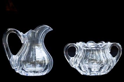 Elegant Dorflinger Heavy Flute American Brilliant Cut Glass Cream & Sugar