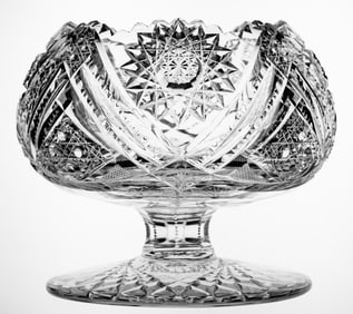 Unusual Straus Fatima American Brilliant Cut Glass Footed Globe Vase Compote