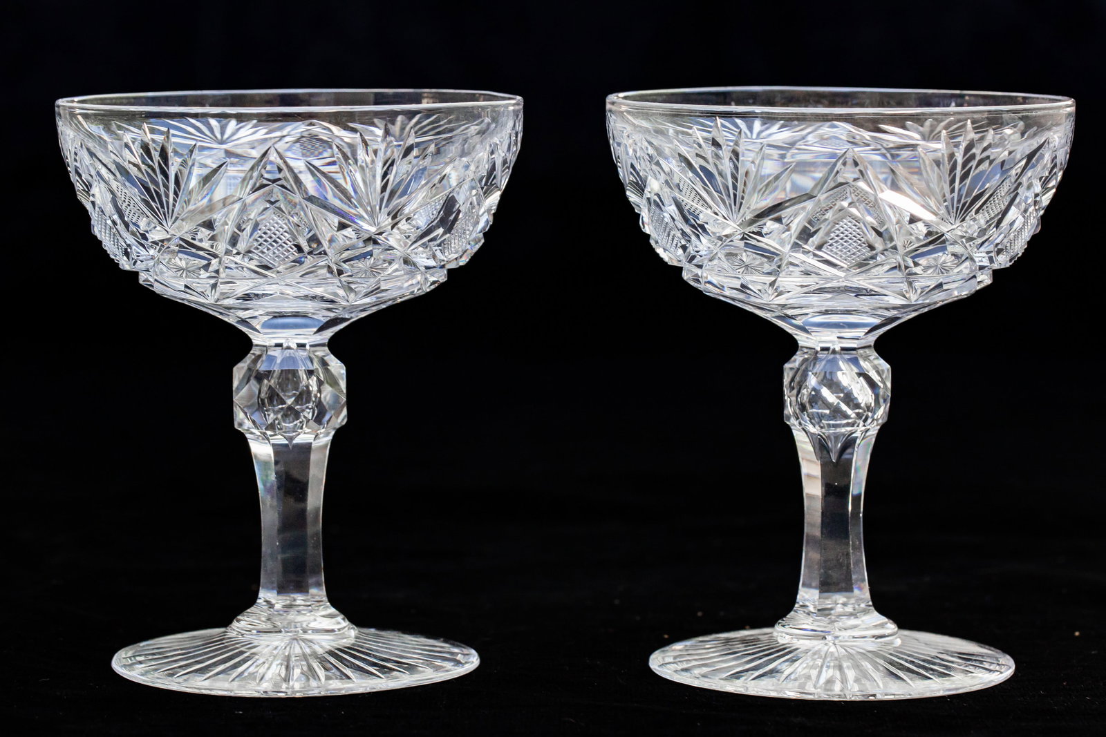 2 Libbey Florence American Brilliant Period Cut Glass Crystal Champagne Stems (1 of 5)