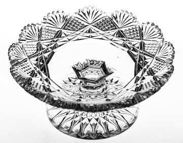 Cute Dorflinger Cobweb American Brilliant Cut Glass Petit Four Stand