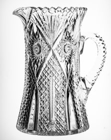 Very Rare Hawkes Aberdeen Brilliant Cut Glass Pitcher w/ Cooling Pitcher & Tusks