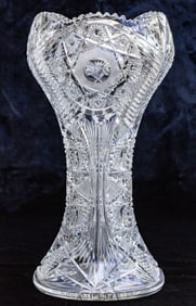 Massive, Stunning American Brilliant Period Cut Glass Corset Vase