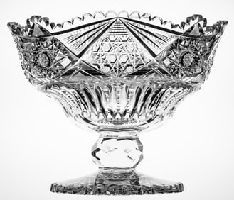 Stellar, Giant Straus American Brilliant Period Cut Glass Footed Centerpiece