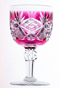 Rare Hawkes Cranberry Faded Wine Glass American Brilliant Cut Glass