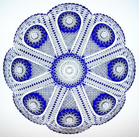 Extraordinary Pepi Herrmann Hawkes Coronation Cobalt to Clear Cut Glass Plate
