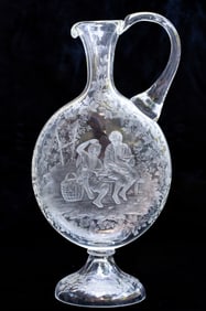 Incredible Engraved Ovoid Decanter Cut Glass Crystal Copper Wheel