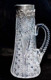 Fantastic, Early Hawkes Chrysanthemum Brilliant Cut Glass Sterling Silver Pitcher