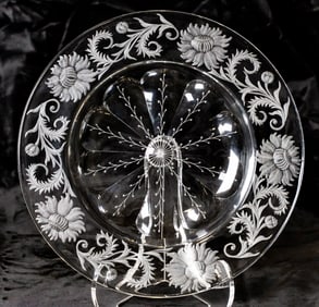 Gorgeous Hawkes American Brilliant Period Cut Glass Engraved Tray